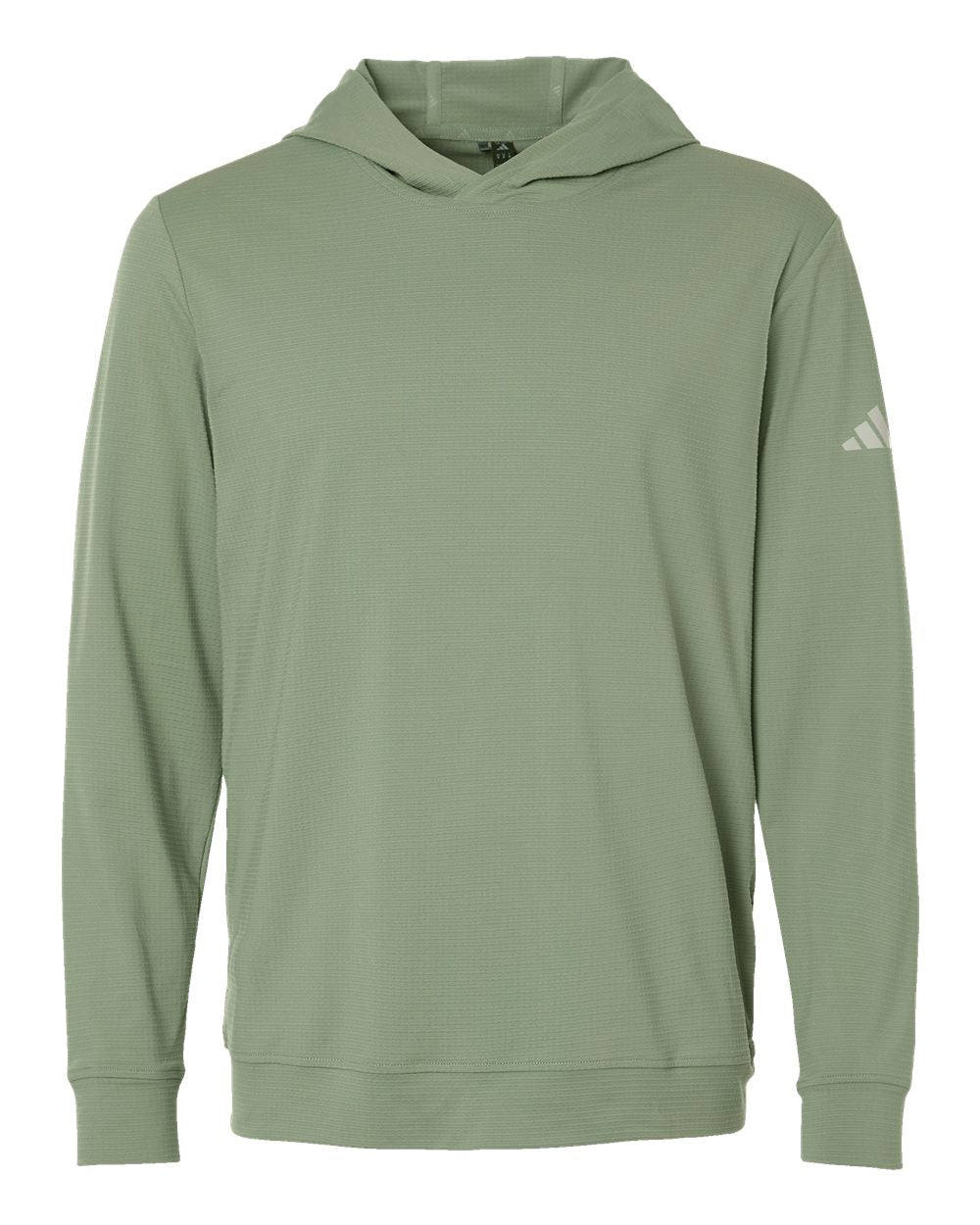 Adidas A2009 Ultimate Elevated Hoodie in recycled moisture-wicking fleece, shown in a modern athletic fit with hidden pockets and right-sleeve adidas logo. Ideal blank for custom printing.