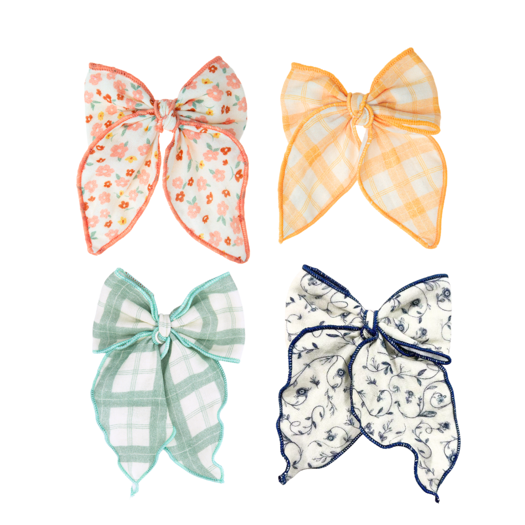 Fable Bow Hair Clip Fern Plaid Organic Cotton Bow