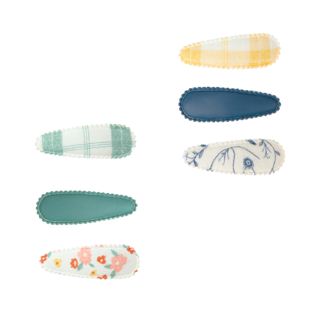 Organic Snap Hair Clips Set of 3 Fern Plaid and Sunset Meadow
