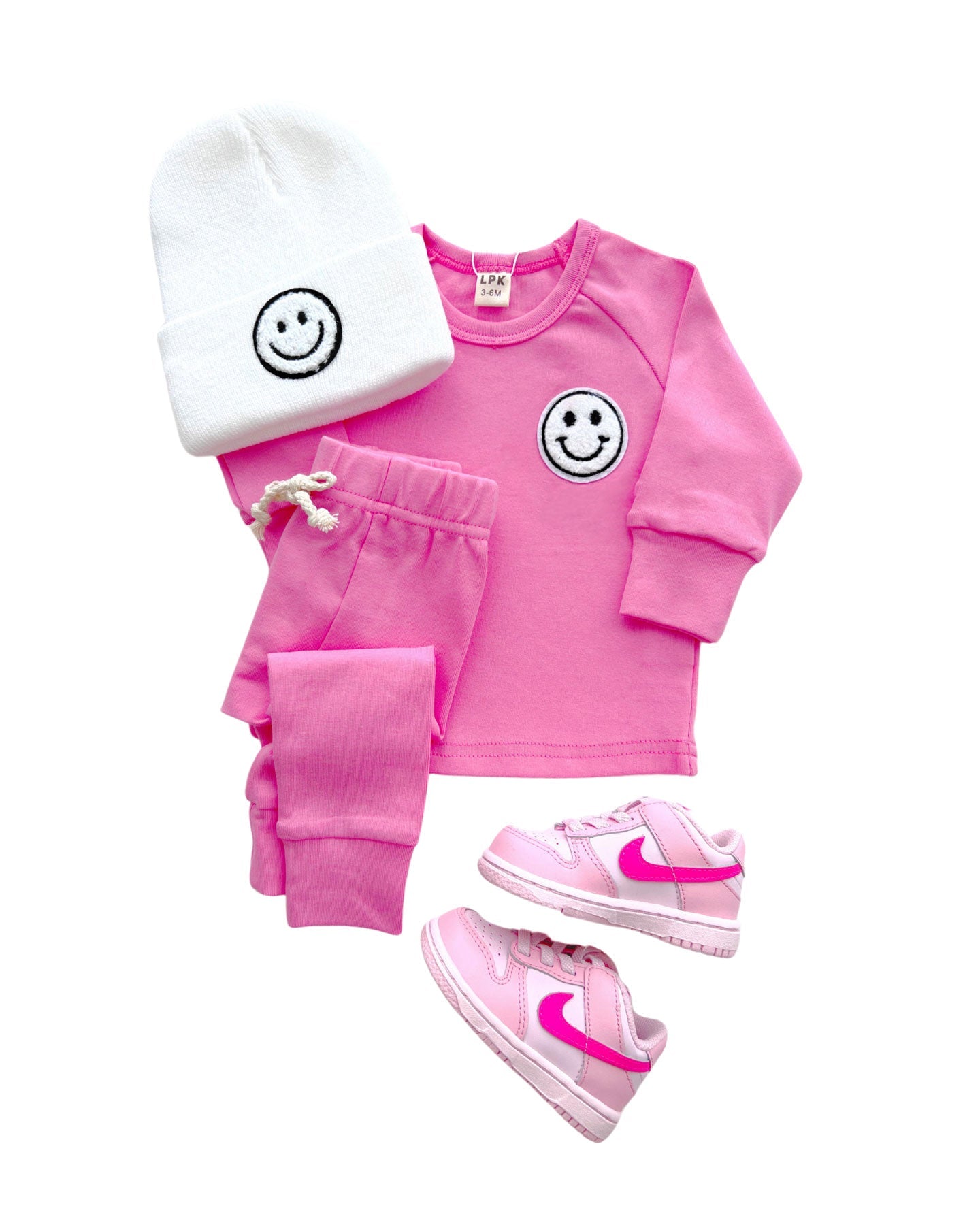 Smiley Patch Lounge Set for Kids | Bubble Gum Pink