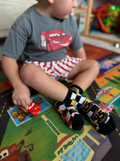 Kachow V2 Kids and Family Socks | Graphic Checker Crew Socks