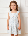 Organic Flutter Buttoned Tiered Dress - Ivy Floral
