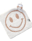 White textured pouch with a smiley face design on a white background