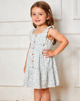 Organic Flutter Buttoned Tiered Dress - Ivy Floral