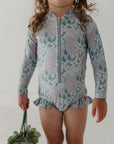 Girl's One-Piece Ruffle Rash Guard Swimsuit