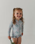 Girl's One-Piece Ruffle Rash Guard Swimsuit