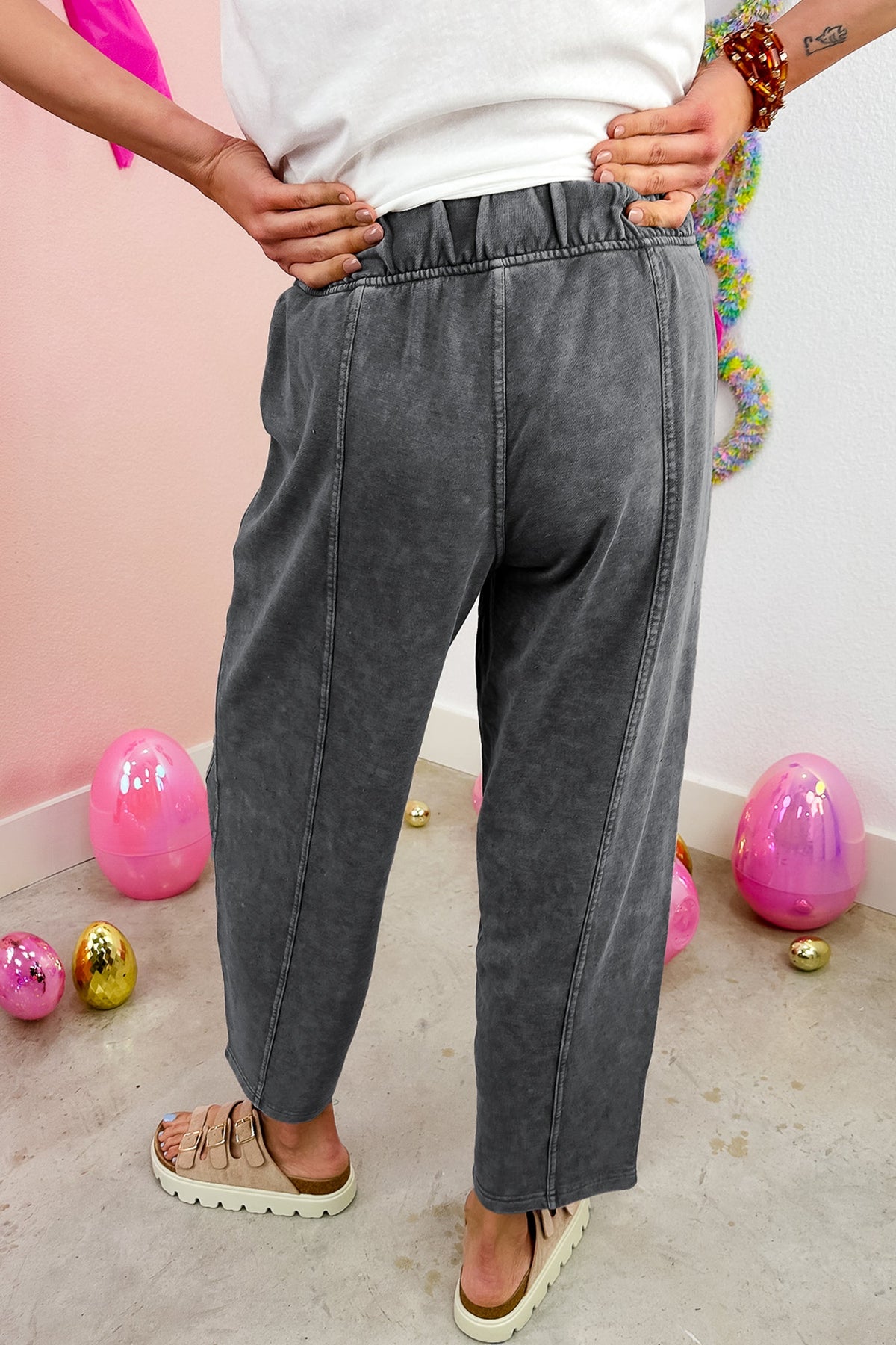 Lola Mineral-Wash Elastic-Waist Barrel Pants