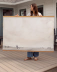 Jesus Is My Shepherd 60 × 40-inch canvas wall hanging held on a deck to show its large horizontal size