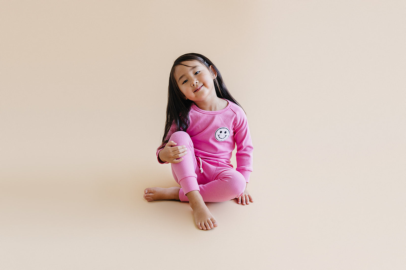 Smiley Patch Lounge Set for Kids | Bubble Gum Pink