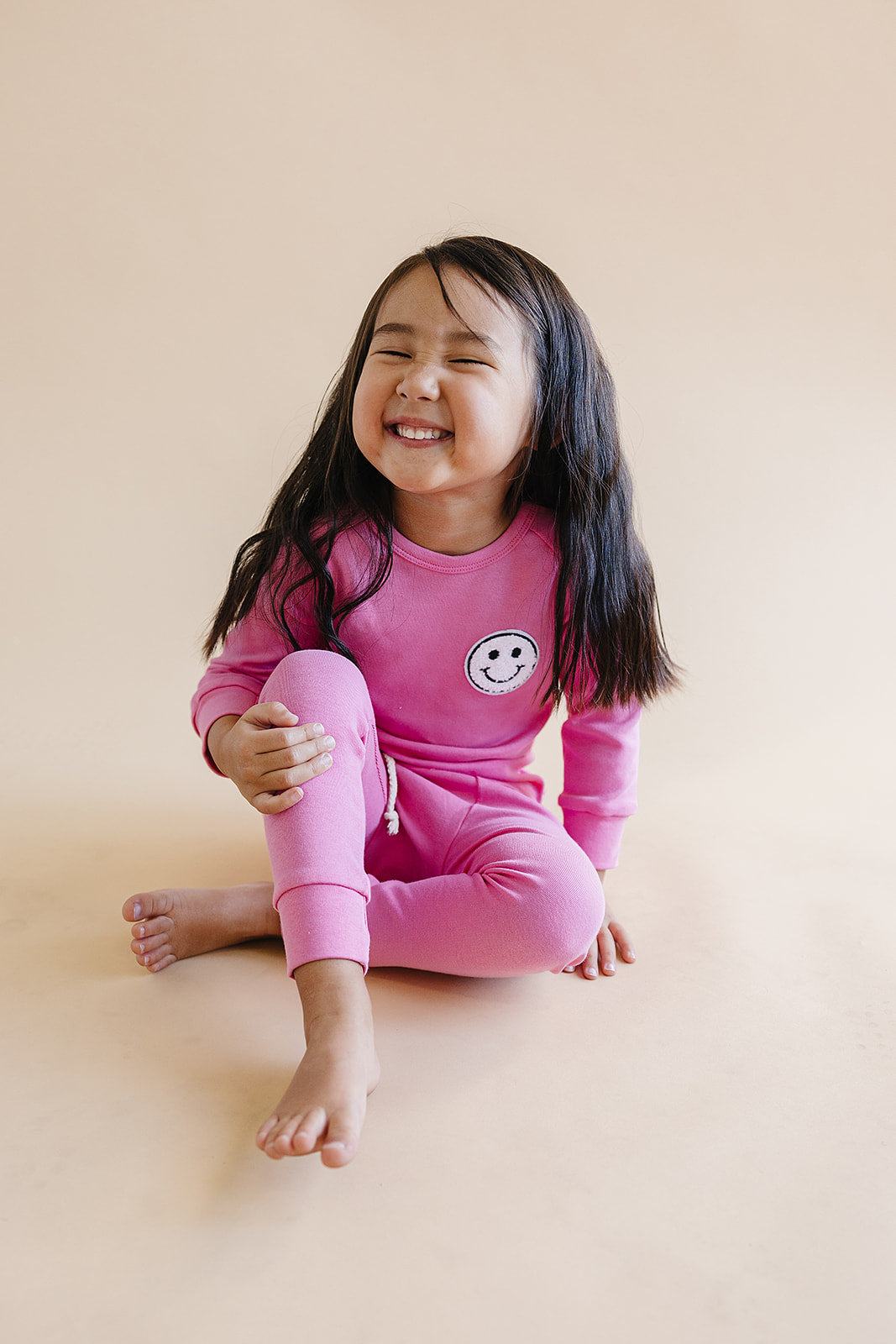 Smiley Patch Lounge Set for Kids | Bubble Gum Pink