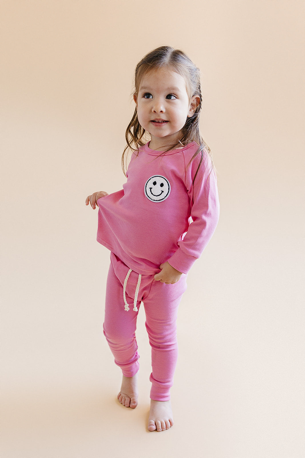 Smiley Patch Lounge Set for Kids | Bubble Gum Pink