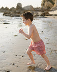 Coral Gingham Kids Swim Shorts | UPF 50 Lightweight Swimwear
