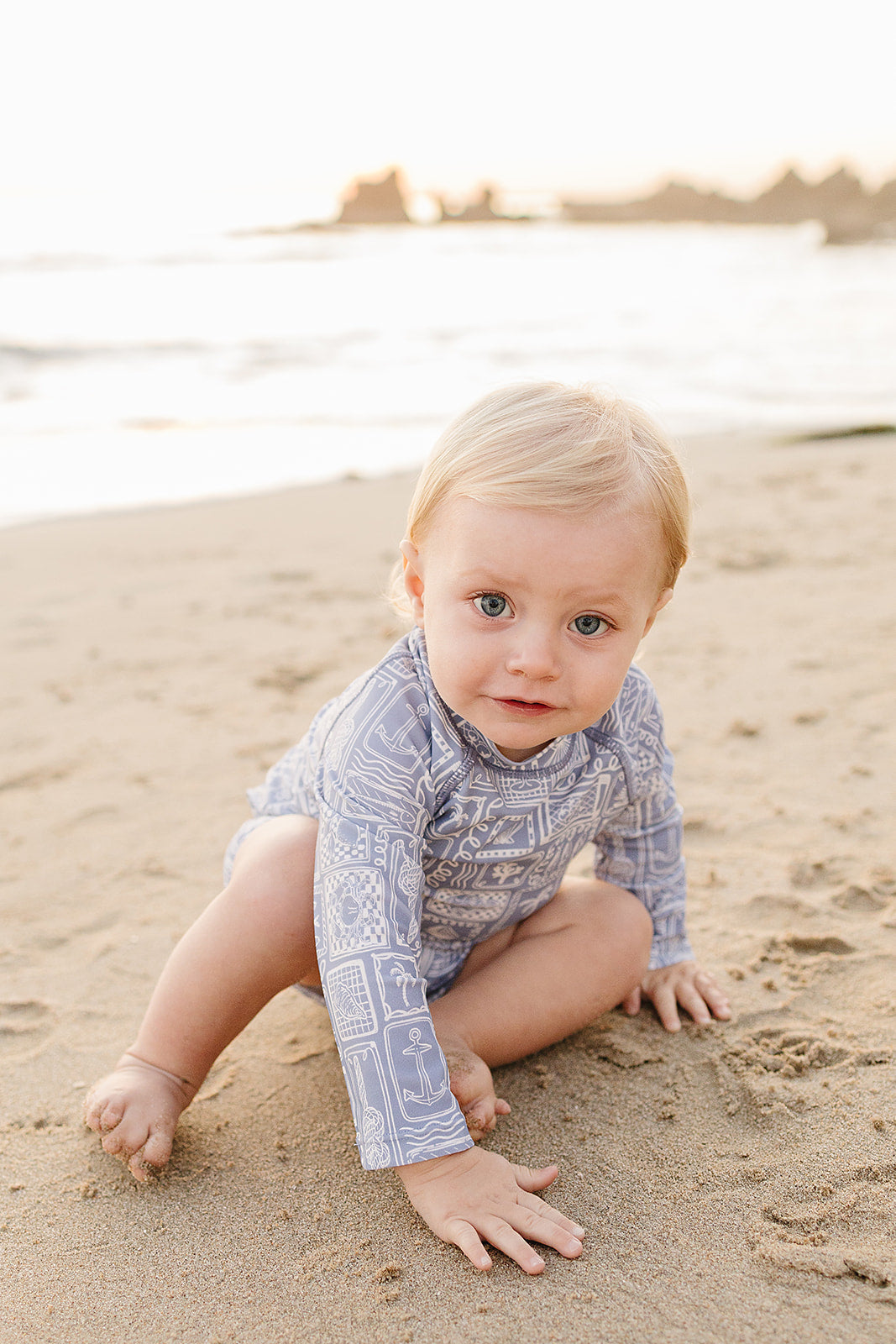 Blue Beach Long Sleeve Baby Swim Set | UPF 50 Two Piece Rash Guard Set