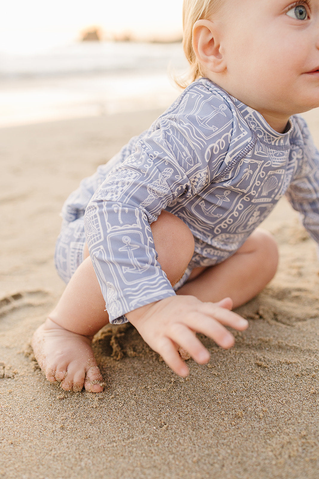 Blue Beach Long Sleeve Baby Swim Set | UPF 50 Two Piece Rash Guard Set