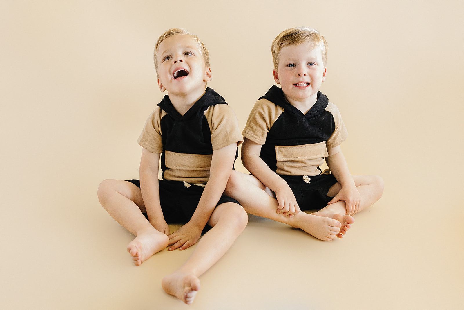 Black Tan Terry Cargo Shorts Set Kids Outfit