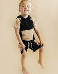 Black Tan Terry Cargo Shorts Set Kids Outfit
