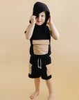 Black Tan Terry Cargo Shorts Set Kids Outfit