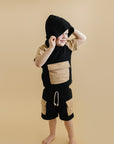 Black Tan Terry Cargo Shorts Set Kids Outfit
