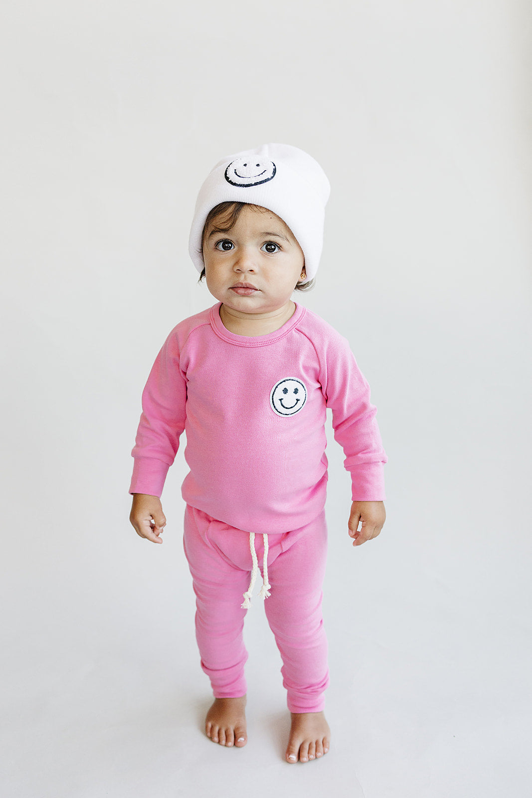Smiley Patch Lounge Set for Kids | Bubble Gum Pink