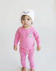 Smiley Patch Lounge Set for Kids | Bubble Gum Pink