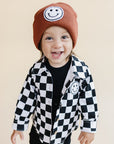 Cotton Shacket | Smiley Checkered Black