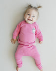 Smiley Patch Lounge Set for Kids | Bubble Gum Pink