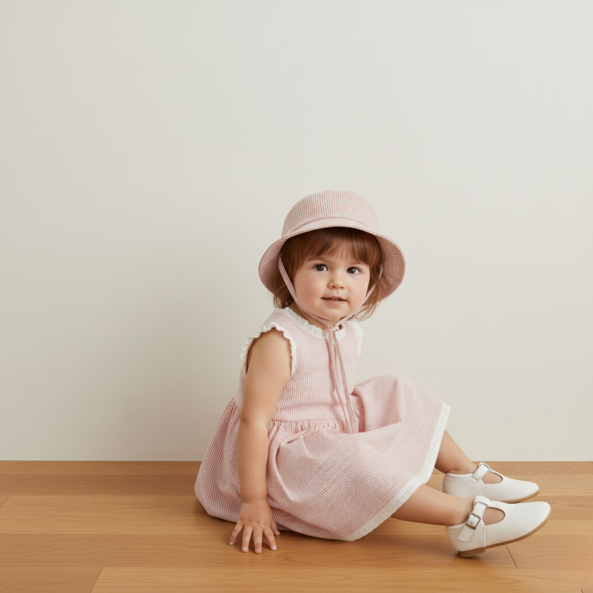 Organic Bucket Sun Hat - Coral Stripes