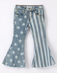 Flared jeans with star pattern on a white background