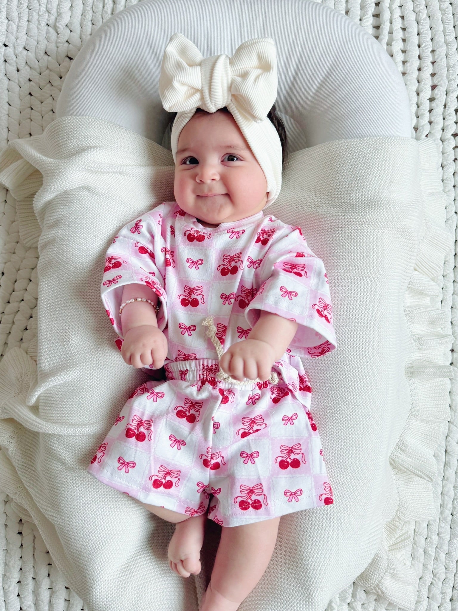 Checkered Cherry Kids Shorts Set Cotton Two Piece Outfit