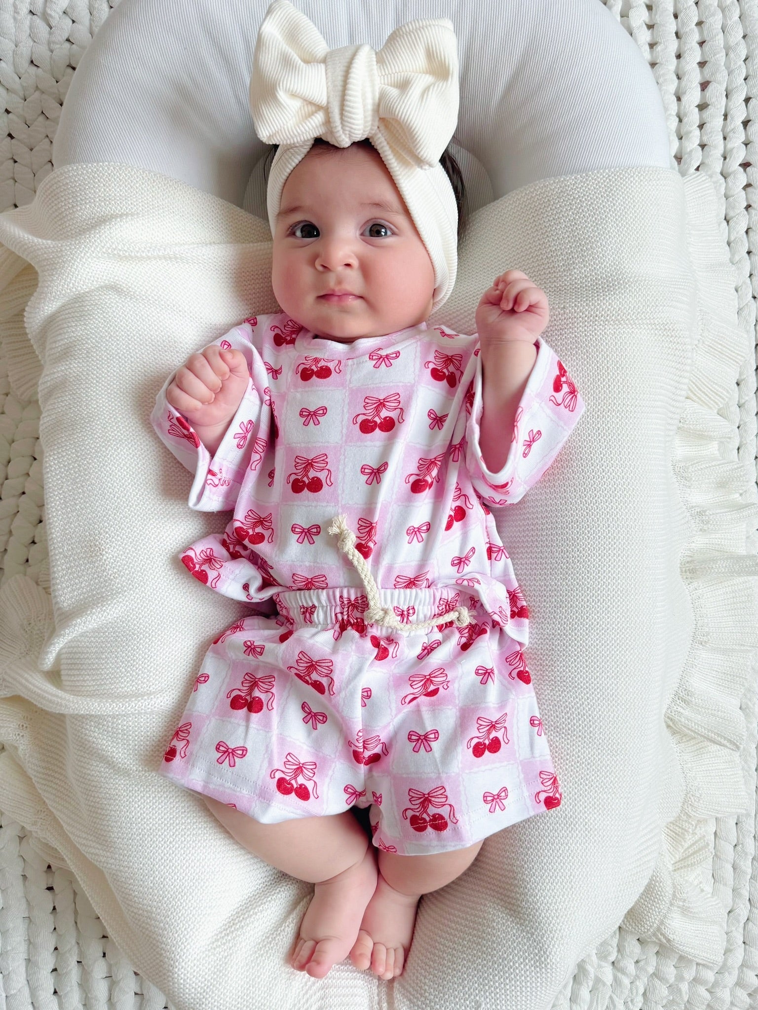 Checkered Cherry Kids Shorts Set Cotton Two Piece Outfit