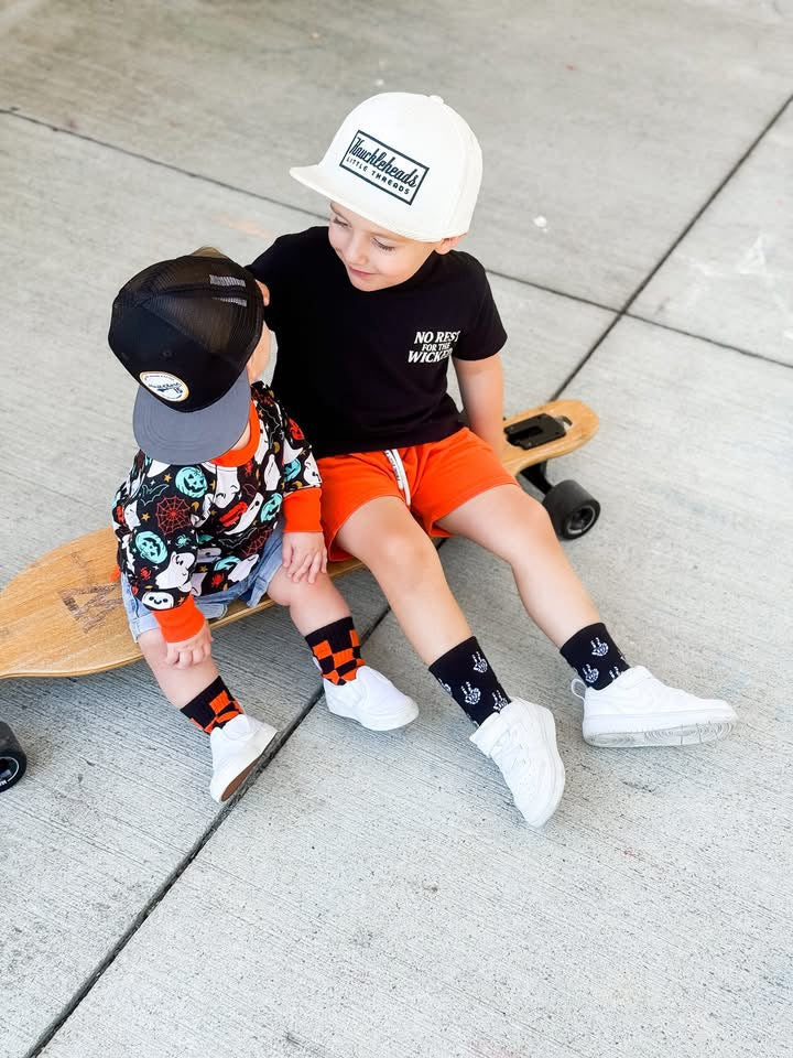 Orange and Black Check Kids and Family Socks | Checker Crew Socks
