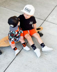 Orange and Black Check Kids and Family Socks | Checker Crew Socks