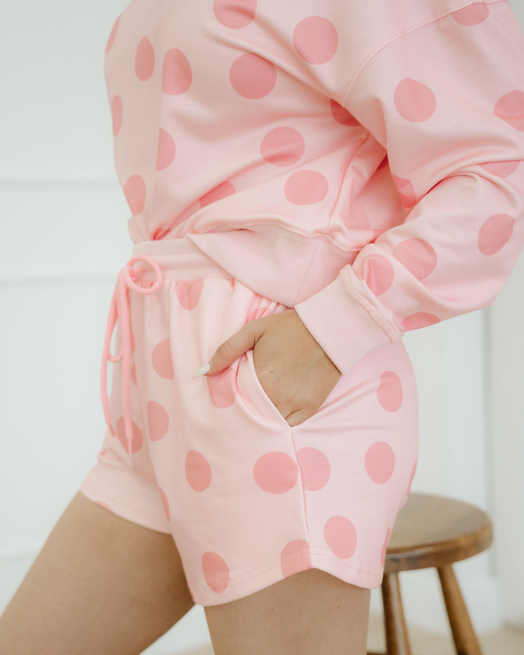 Kaylee Polka Dot Pullover &amp; Shorts Lounge Set