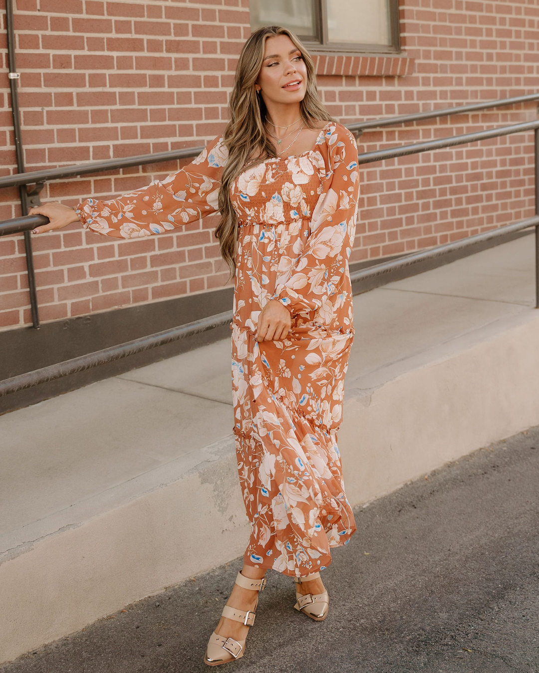 Felicity Floral Square-Neck Smocked Maxi Dress