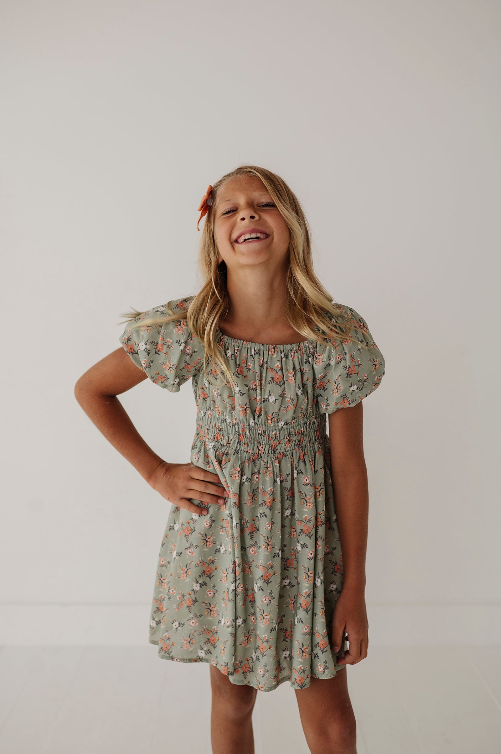 Children Girl Peasant Bubble Sleeve Dress