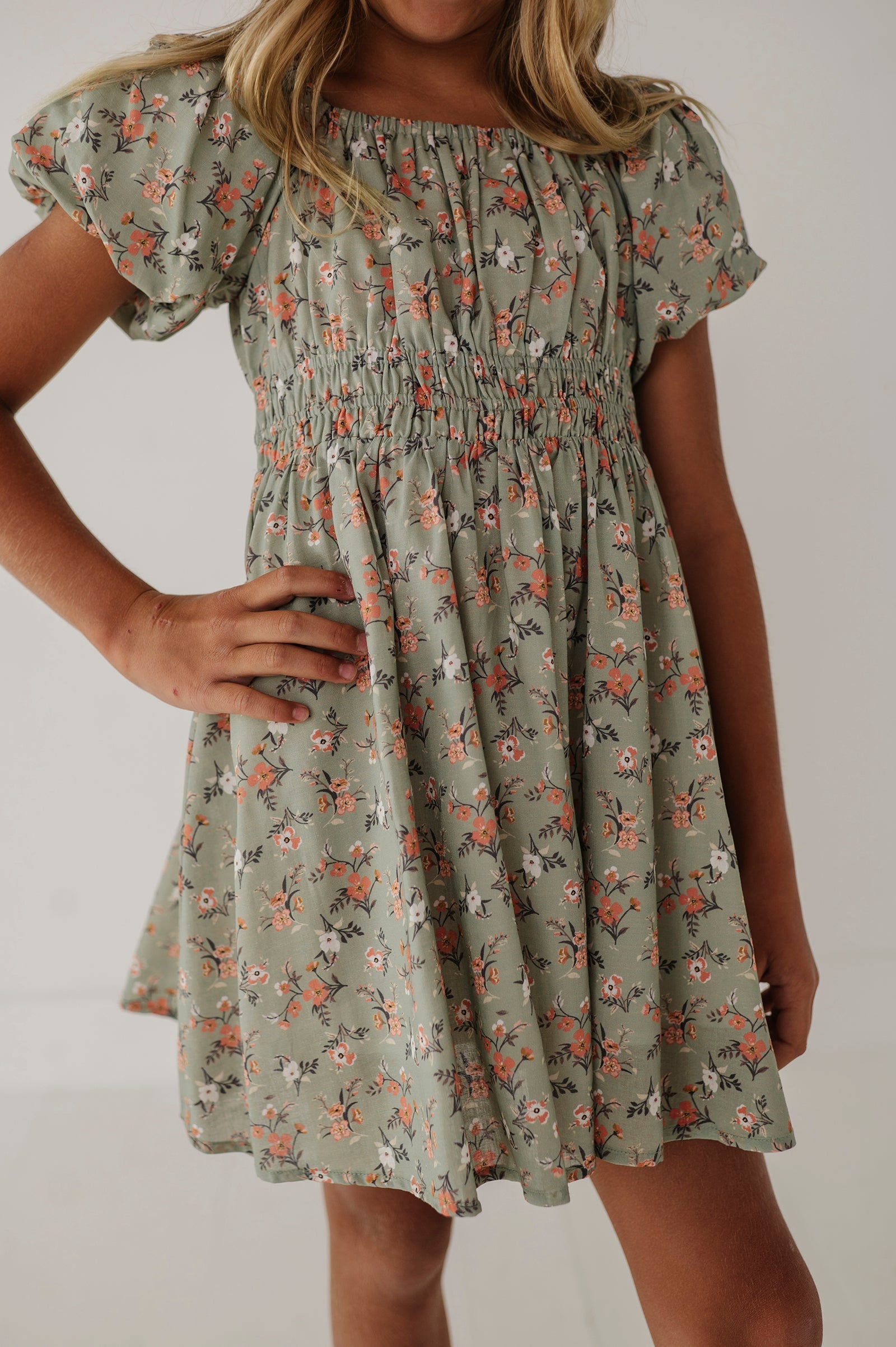Children Girl Peasant Bubble Sleeve Dress