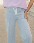 Hayden blue striped wide-leg jeans, back view