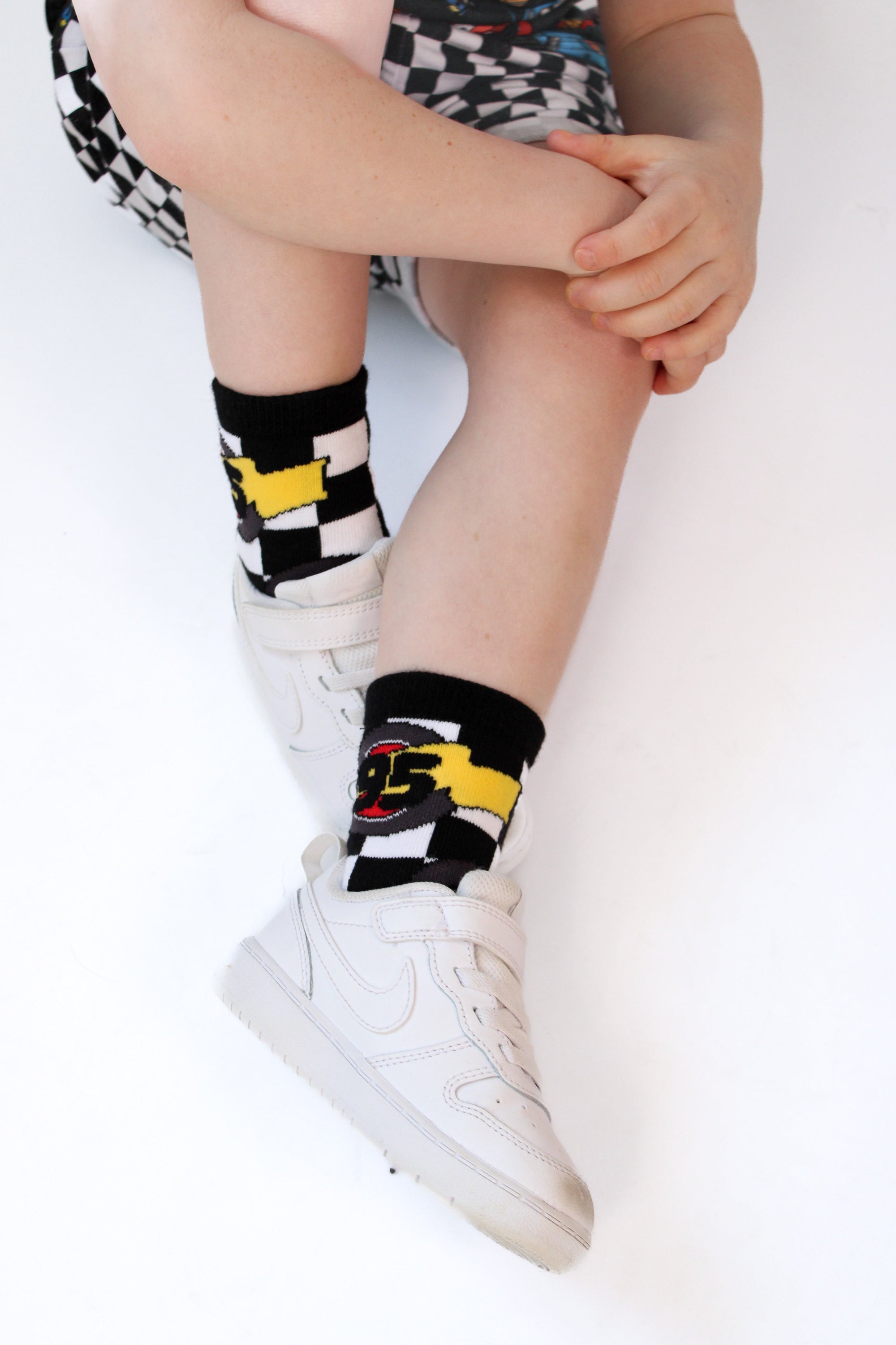Kachow V2 Kids and Family Socks | Graphic Checker Crew Socks