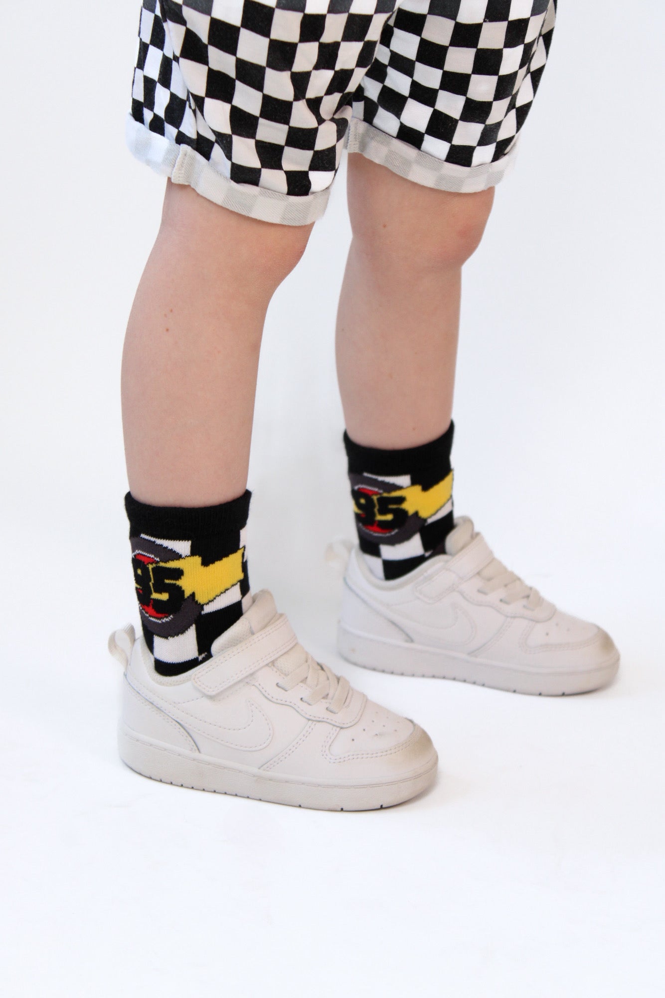 Kachow V2 Kids and Family Socks | Graphic Checker Crew Socks