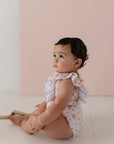 Girl's Ruffle Sleeve Cross Back Swimsuit