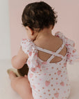 Girl's Ruffle Sleeve Cross Back Swimsuit