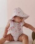 Girl's Ruffle Sleeve Cross Back Swimsuit