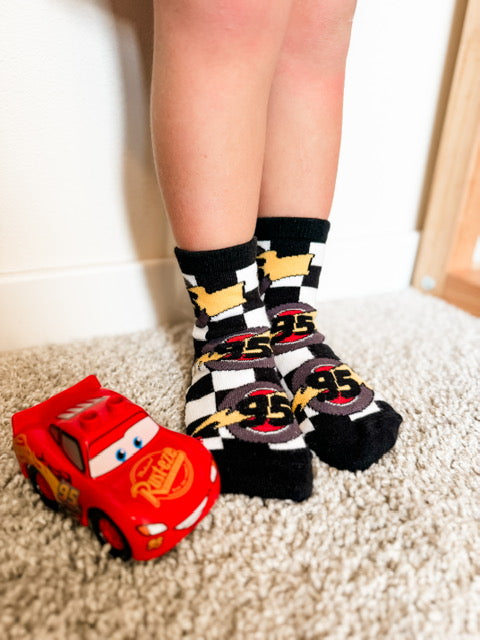 Kachow V2 Kids and Family Socks | Graphic Checker Crew Socks