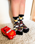 Kachow V2 Kids and Family Socks | Graphic Checker Crew Socks