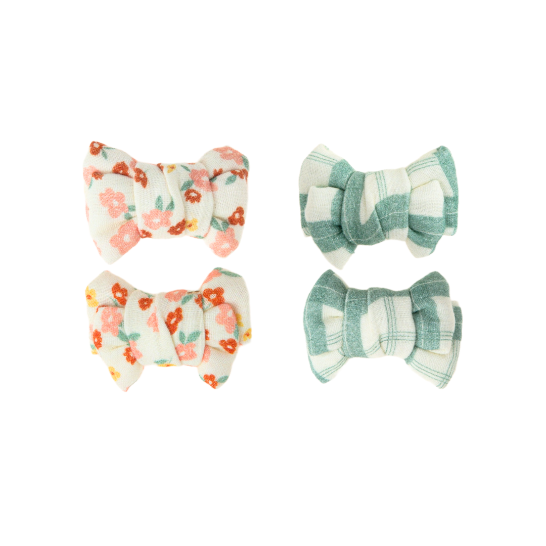 Pigtail Bow Hair Clips Set of 2 Sunset Meadow Organic Cotton