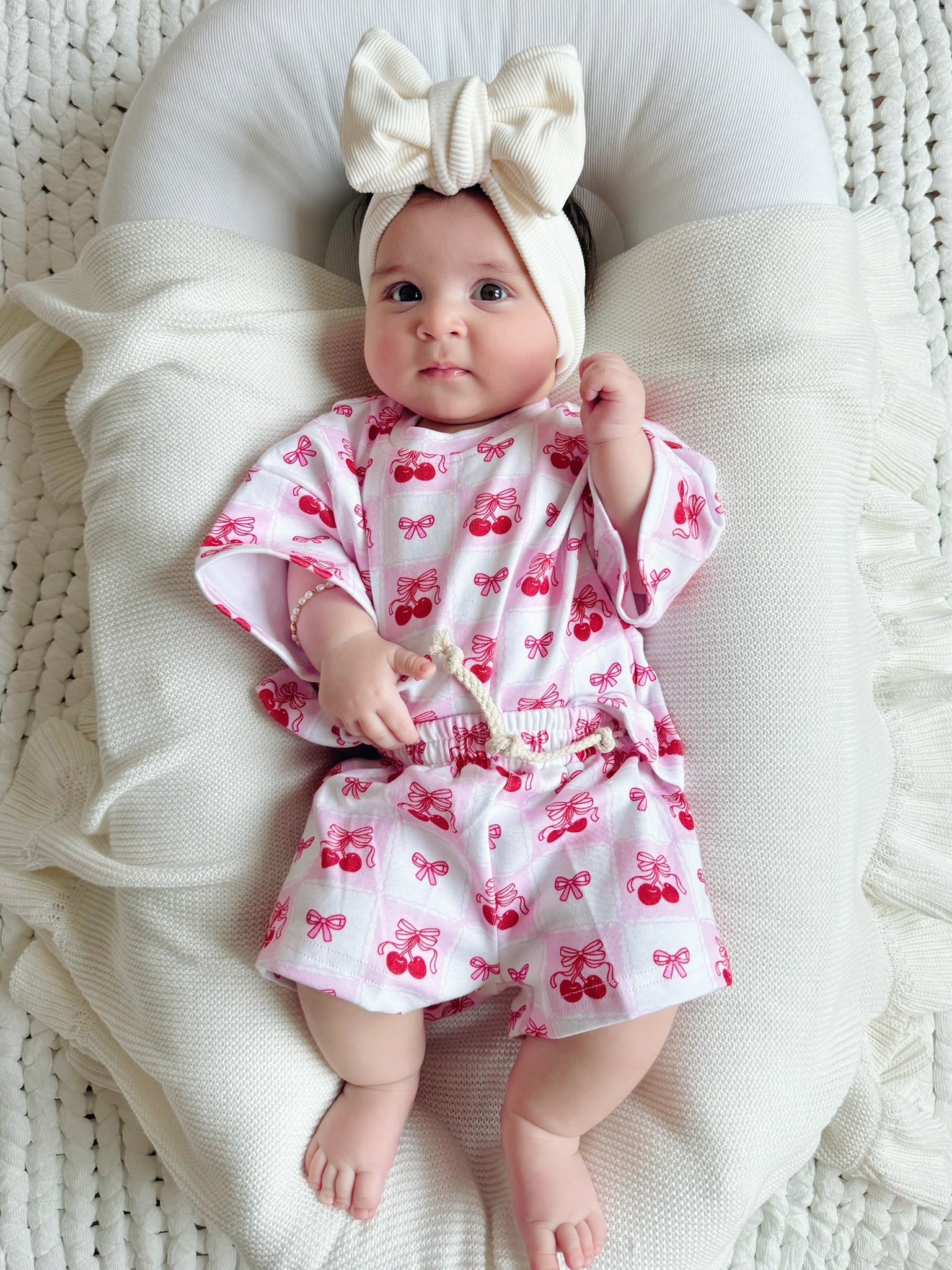 Checkered Cherry Kids Shorts Set Cotton Two Piece Outfit