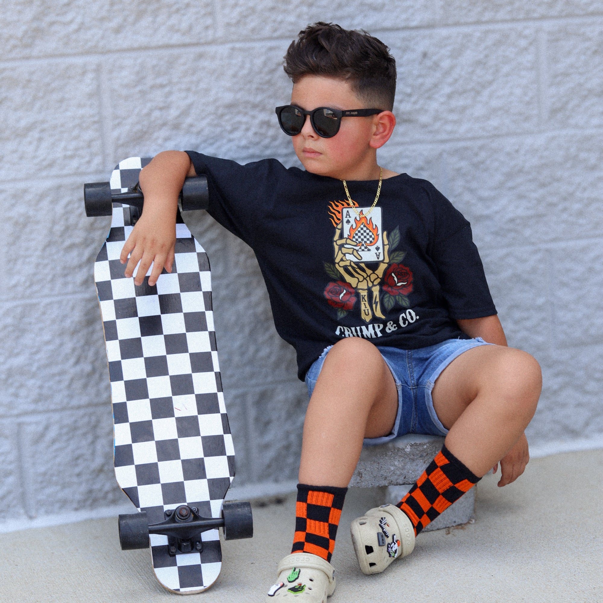 Orange and Black Check Kids and Family Socks | Checker Crew Socks