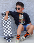 Orange and Black Check Kids and Family Socks | Checker Crew Socks
