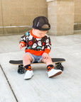 Orange and Black Check Kids and Family Socks | Checker Crew Socks