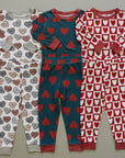 Navy + Red Hearts Ribbed Bamboo Cozy Set